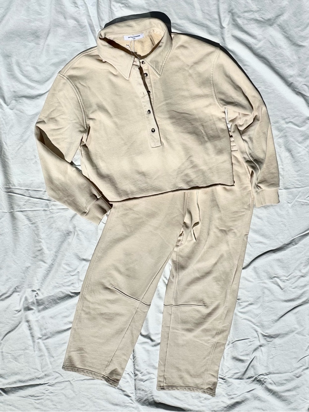 NWT perfectwhitetee Cream Fleece Sweatshirt and Sweatpant set. Size XS